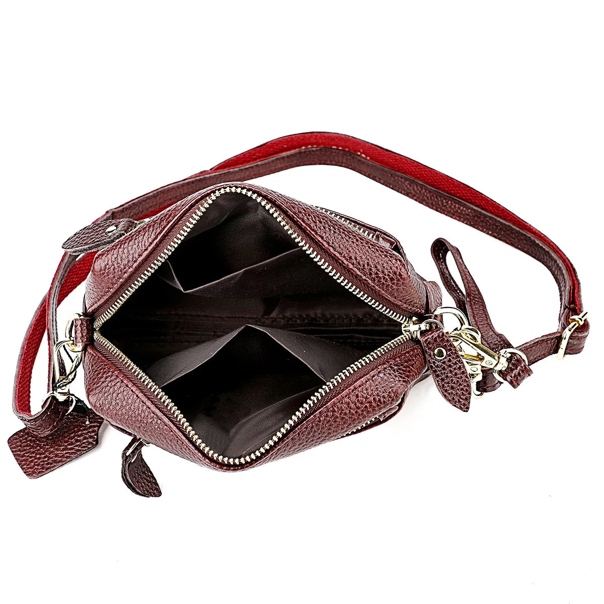 Soft Leather Shoulder Bag with Zipper Pockets Crossbody Bag