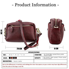 Soft Leather Shoulder Bag with Zipper Pockets Crossbody Bag