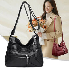 Soft Leather Shoulder Bags Multi-Layer Crossbody Handbag