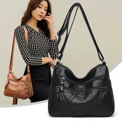 Soft Leather Shoulder Bags Multi-Layer Crossbody Handbag