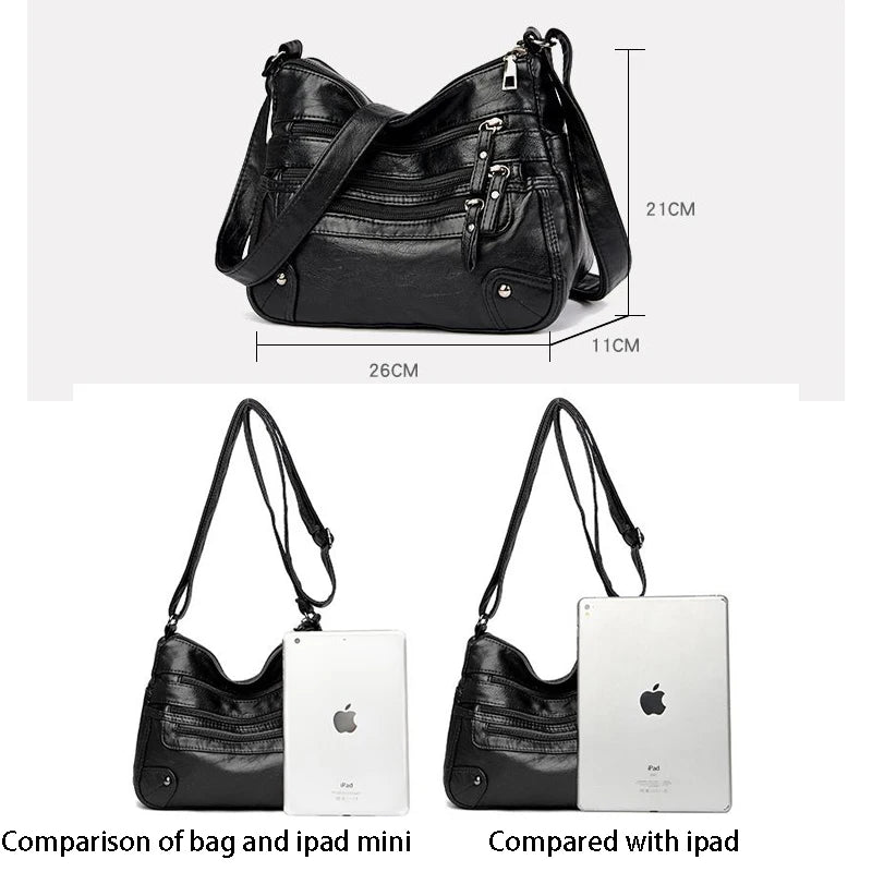 Women's Soft Leather Shoulder Bag Multi-Layer Crossbody Handbag Purse
