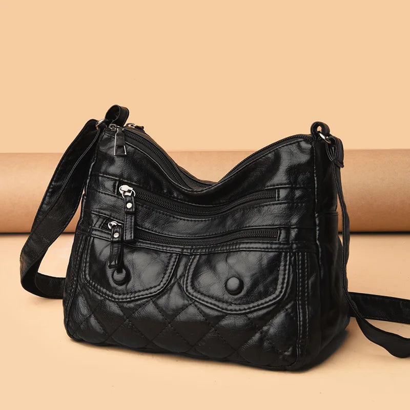 Women's Leather Shoulder Bags Multi-Layer Crossbody Handbag