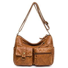 Women's Leather Shoulder Bag Multi-Layer Large Capacity Crossbody Handbag