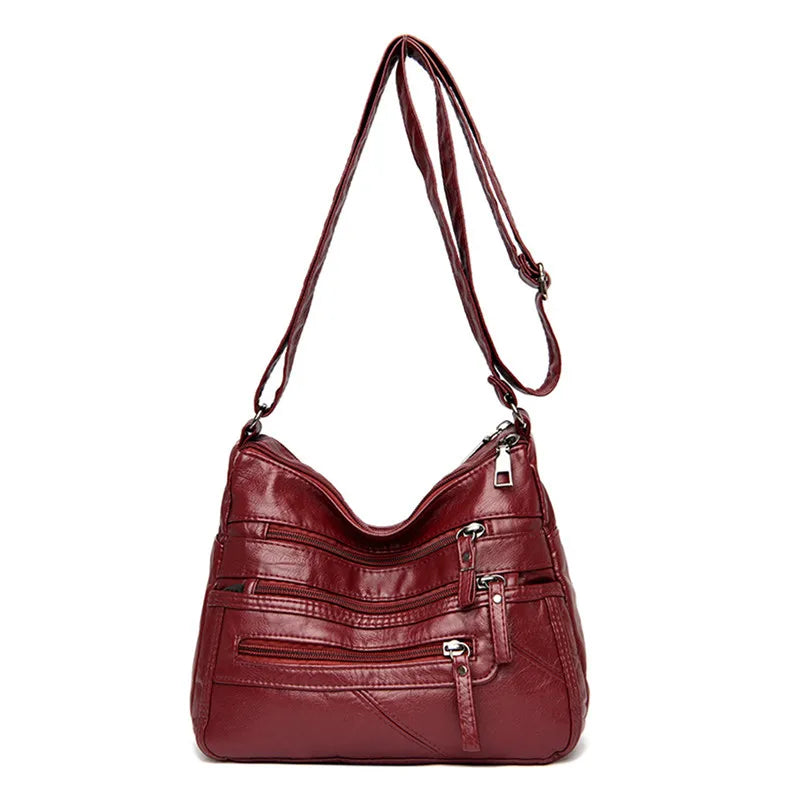 Women's Leather Shoulder Bag Multi-Layer Shopper Crossbody Handbag