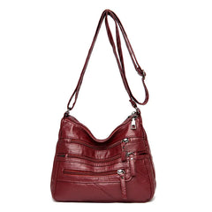 Women's Leather Shoulder Bag Multi-Layer Shopper Crossbody Handbag