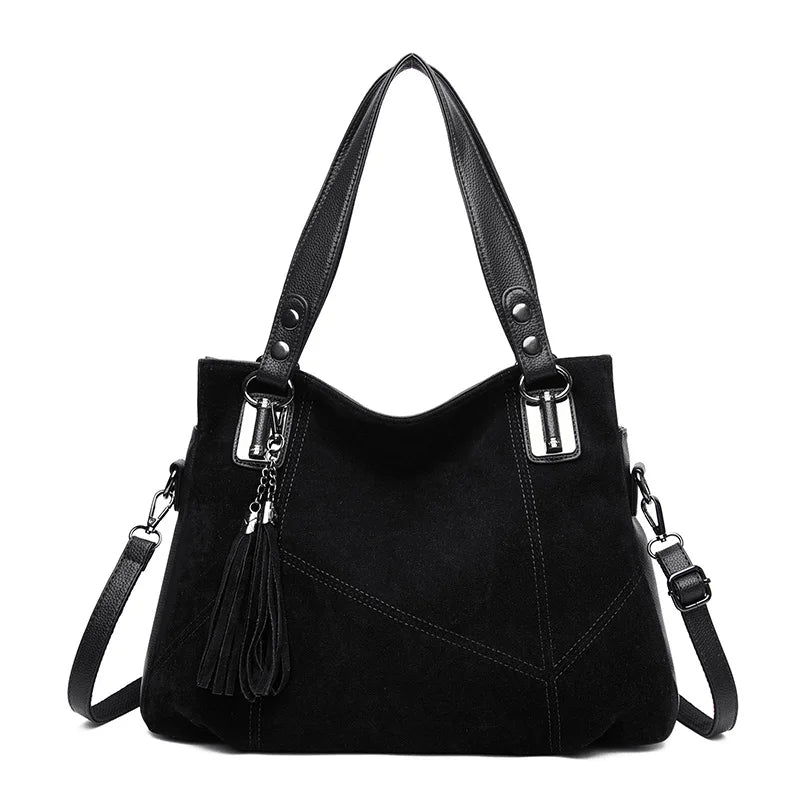 Women's Suede Leather Shoulder Bag with Tassel Handbag