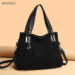Women's Suede Leather Shoulder Bag with Tassel Handbag