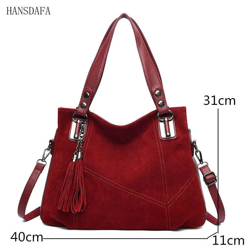 Women's Suede Leather Shoulder Bag with Tassel Handbag