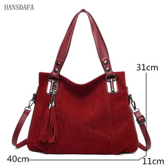 Women's Suede Leather Shoulder Bag with Tassel Handbag