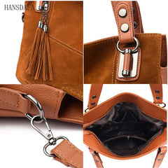Women's Suede Leather Shoulder Bag with Tassel Handbag