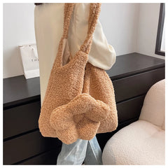 Flower Plush One Shoulder Tote Bag For Women