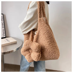 Flower Plush One Shoulder Tote Bag For Women
