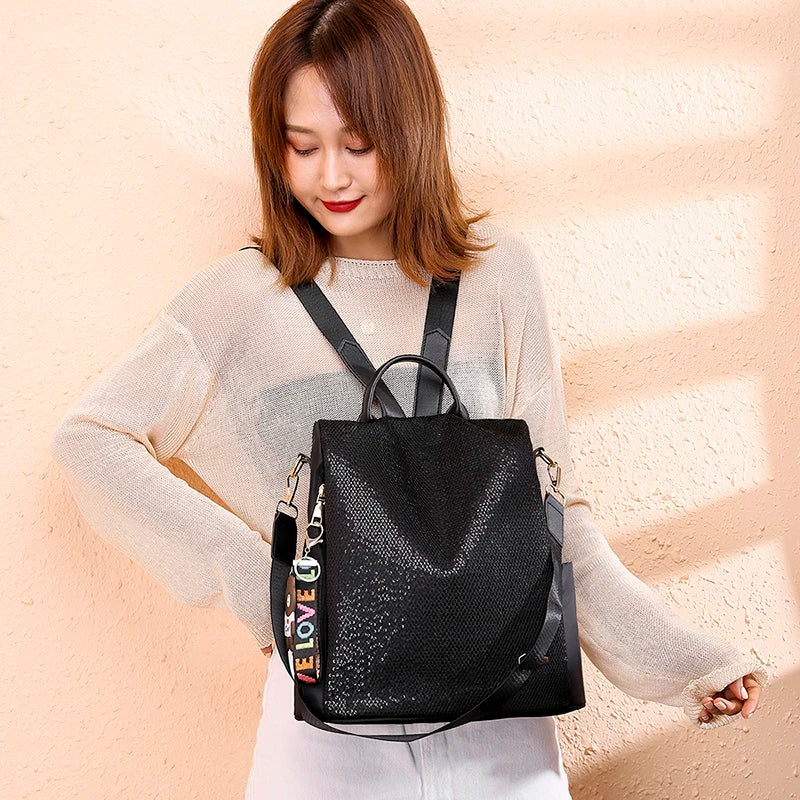 High Cap. Women Oxford Backpack Sequin School Teen Girls Travel Shoulder Bag