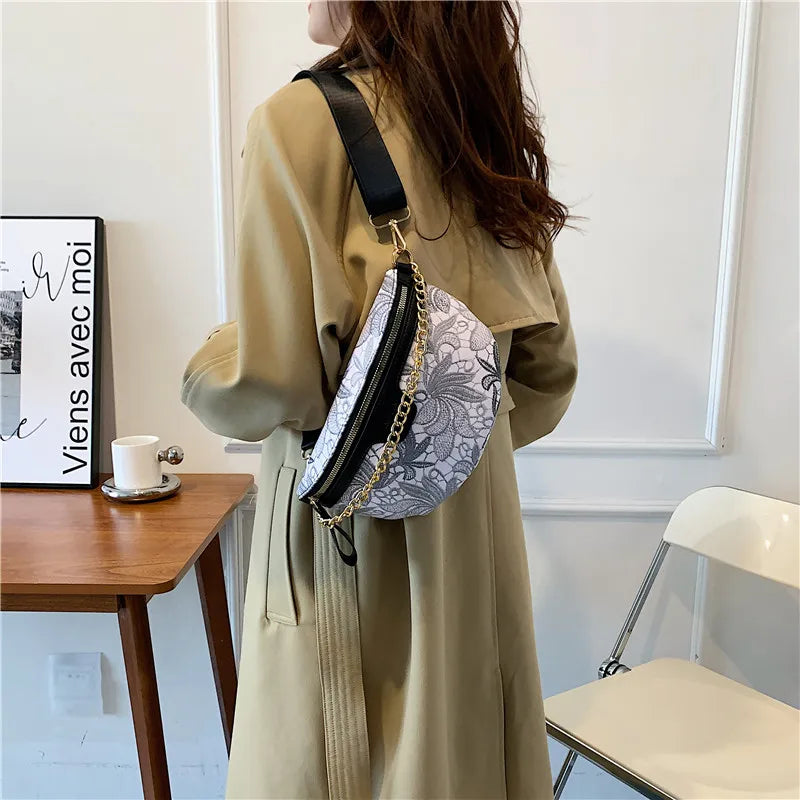 High Female Belt Bag Leather Fanny pack Ladies Chain Handbag Waist Bags