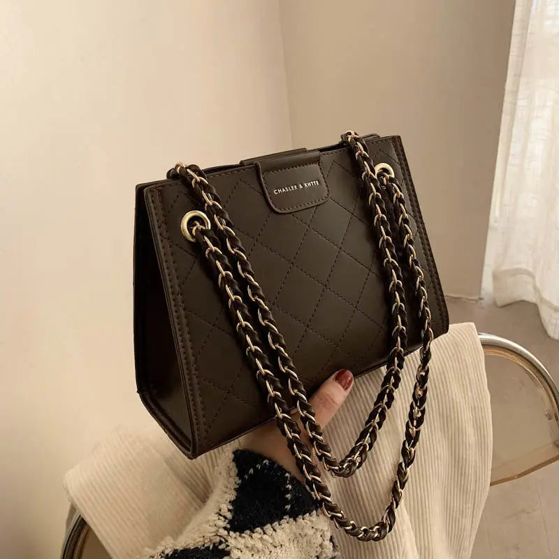 High-Quality Lingge Chain Tote Bag All-Match Shoulder Bag