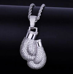 Hip Hop Ice Out Zircon Boxing Gloves Pendant Necklace Men Women