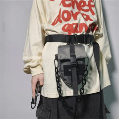 Hip Hop Tactical Chest Rig Bag With Chain Mens Techwear Detachable Waist Bag