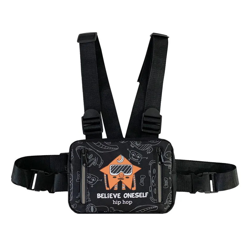 Hip Hop Women Waist Bag Graffiti Tactical Chest Pack Multi-function Vest Bag