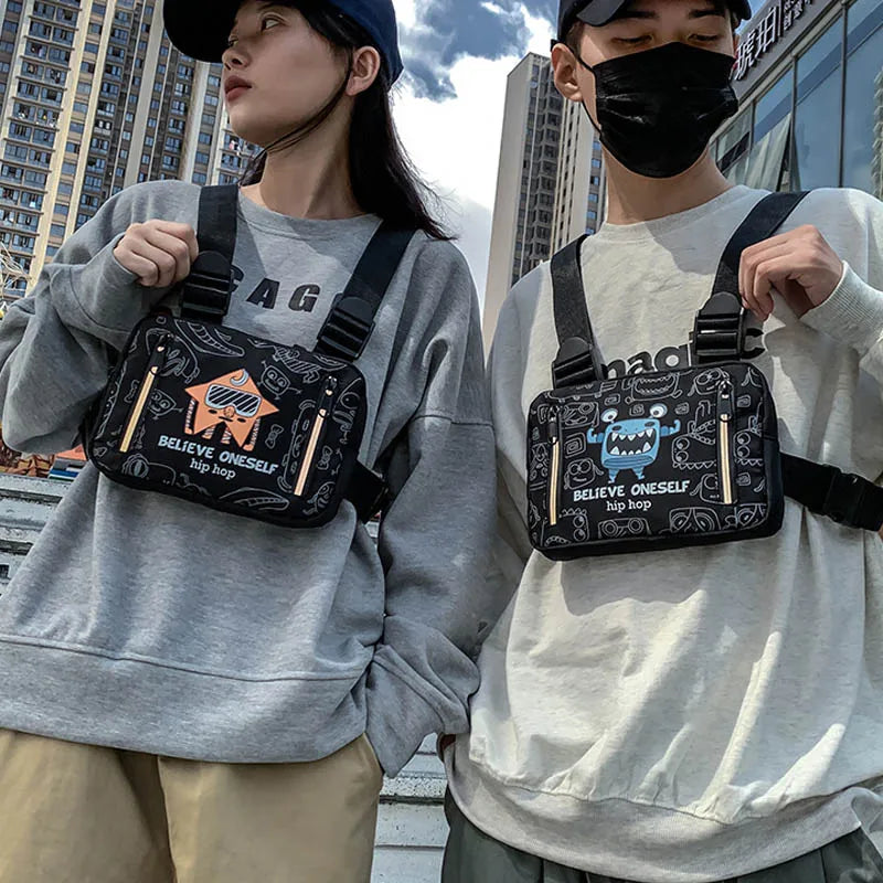 Hip Hop Women Waist Bag Graffiti Tactical Chest Pack Multi-function Vest Bag