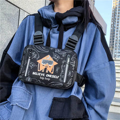 Hip Hop Women Waist Bag Graffiti Tactical Chest Pack Multi-function Vest Bag