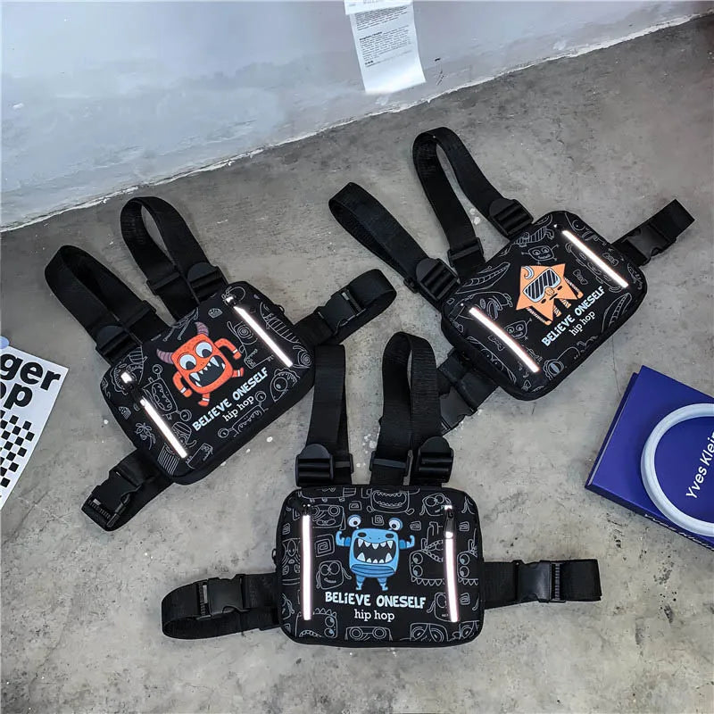 Hip Hop Women Waist Bag Graffiti Tactical Chest Pack Multi-function Vest Bag