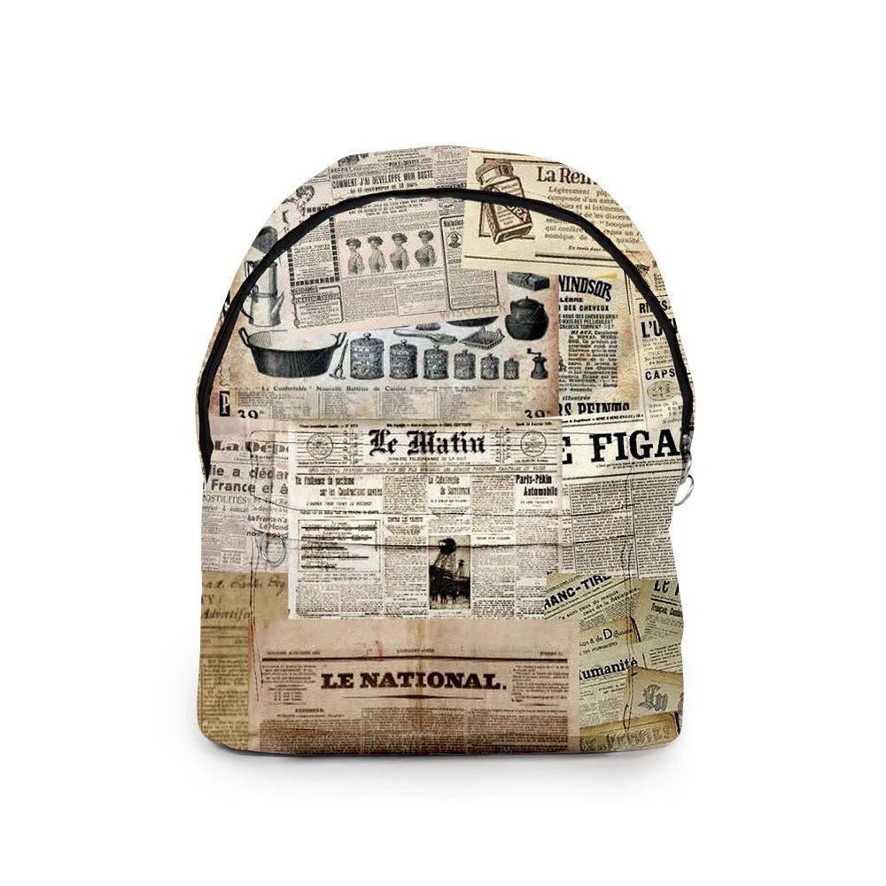 Hip Hop Old Newspaper School Bags Mini Travel Backpacks