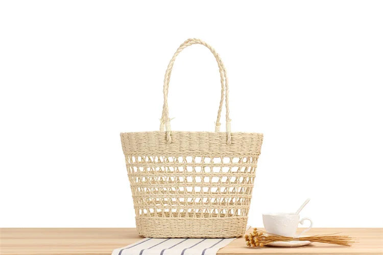 Hand-woven Straw Basket Beach Bag for Women
