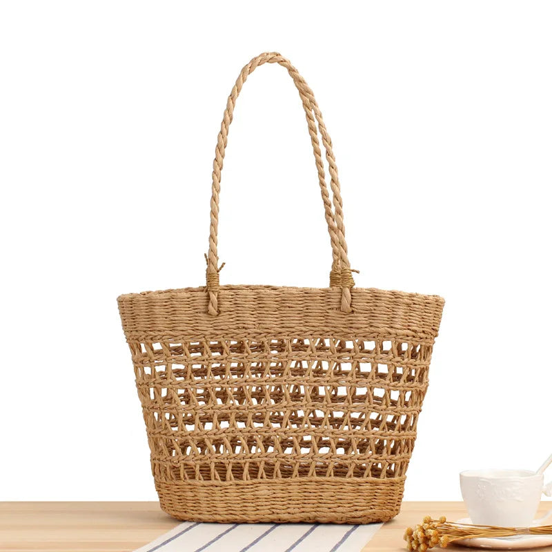 Hand-woven Straw Basket Beach Bag for Women