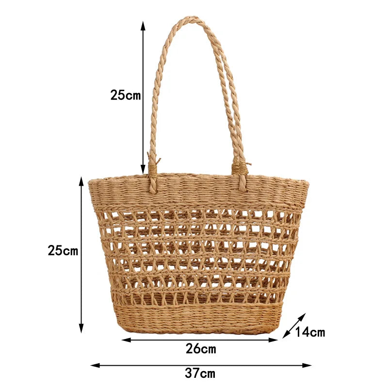 Hand-woven Straw Basket Beach Bag for Women