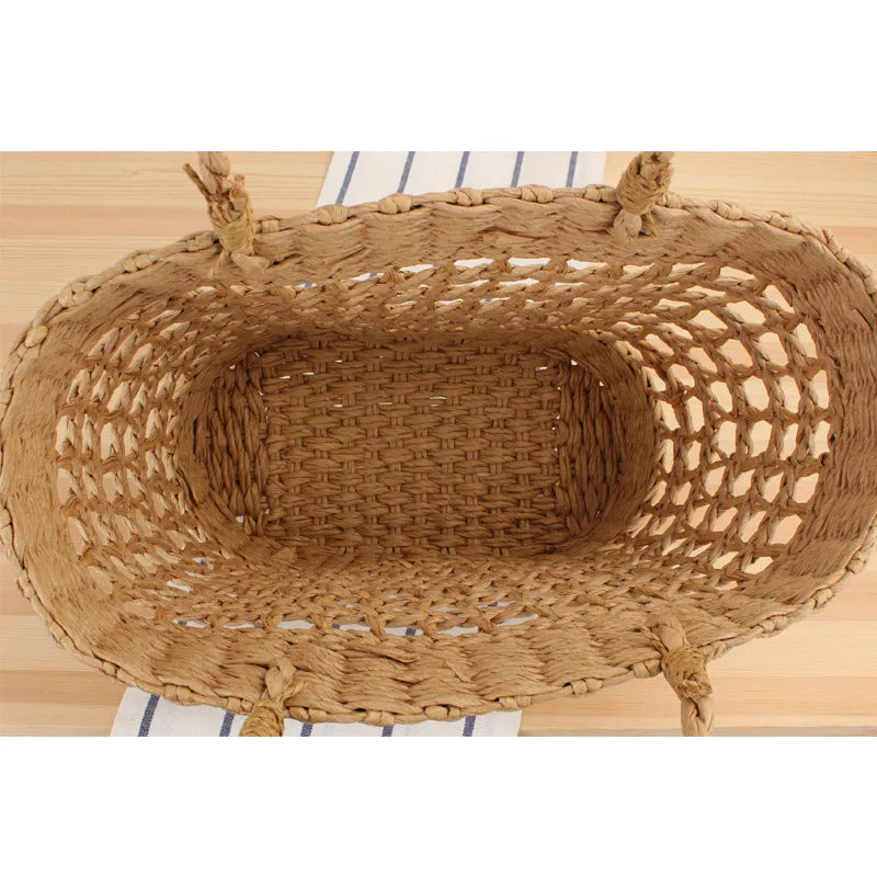 Hand-woven Straw Basket Beach Bag for Women