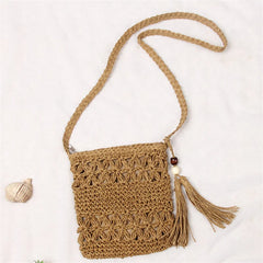 Straw Crossbody Bag Tassel Woven Shoulder Messenger Bag