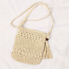 Straw Crossbody Bag Tassel Woven Shoulder Messenger Bag