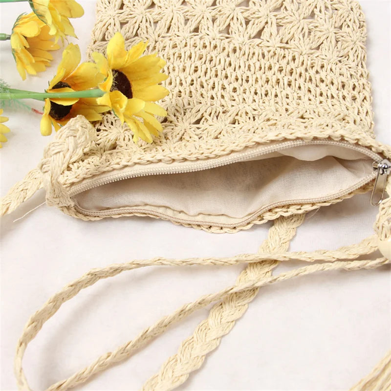 Straw Crossbody Bag Tassel Woven Shoulder Messenger Bag