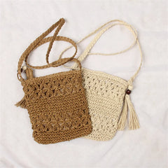 Straw Crossbody Bag Tassel Woven Shoulder Messenger Bag