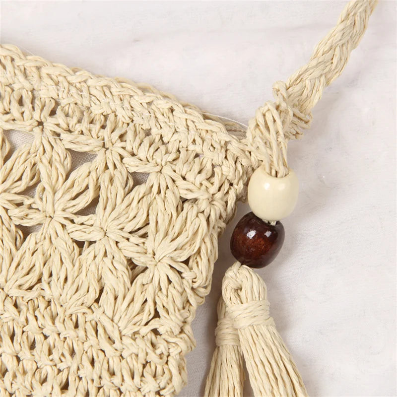Straw Crossbody Bag Tassel Woven Shoulder Messenger Bag