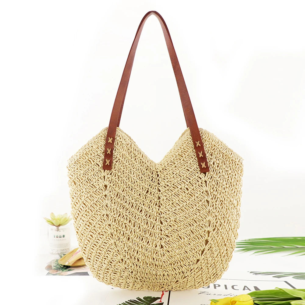 Hollow Women Tote Bags Paper Rope Hand-Woven Bag Summer Casual Portable