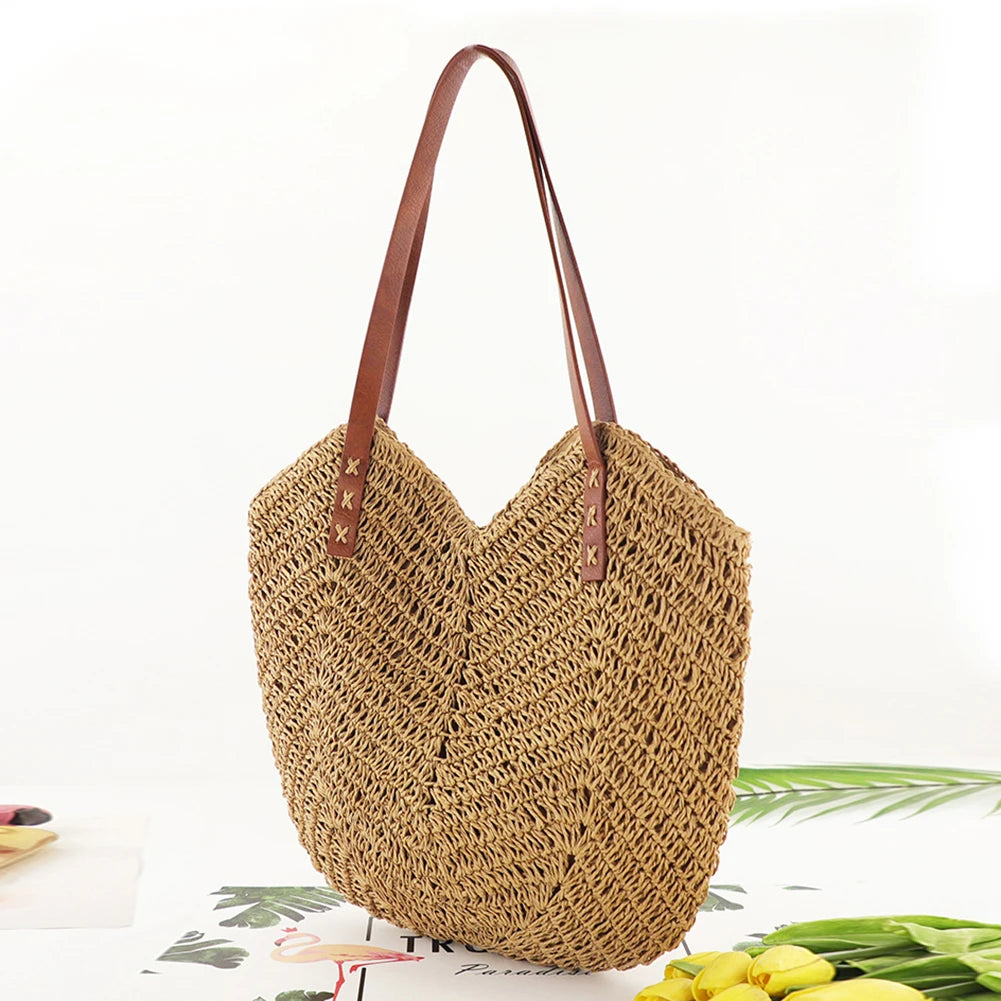 Hollow Women Tote Bags Paper Rope Hand-Woven Bag Summer Casual Portable