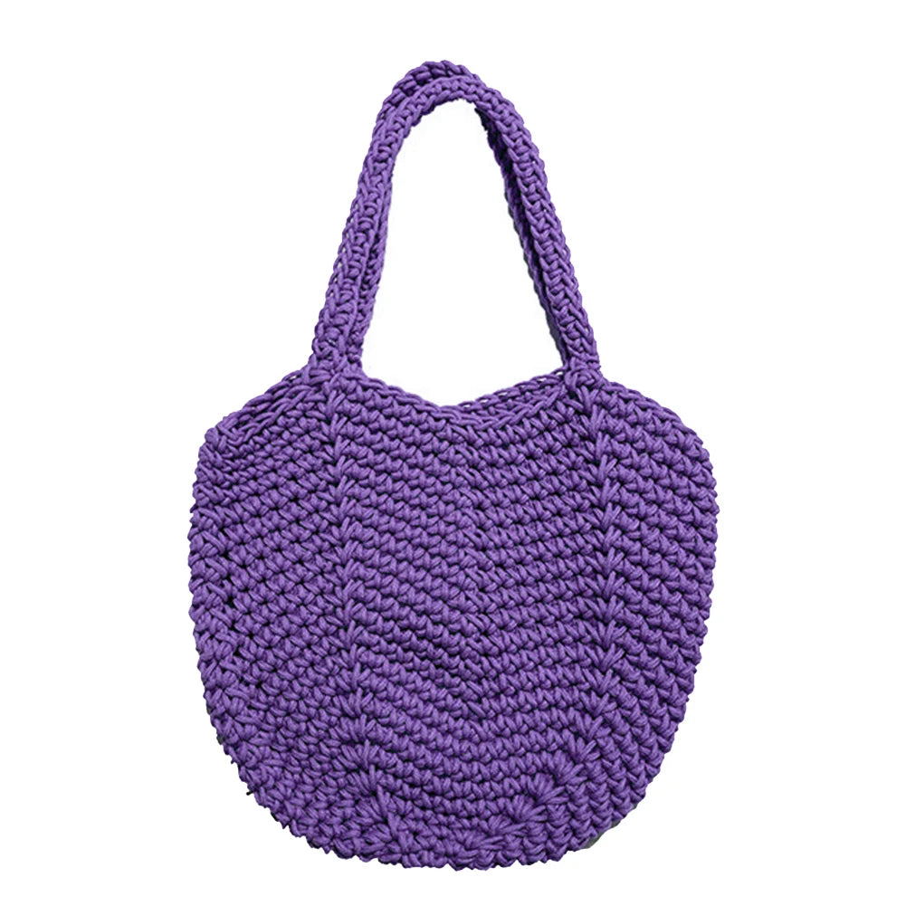 Hollow Woven Handbags Beach Casual Soft Shoulder Bag Solid Style Travel Purse