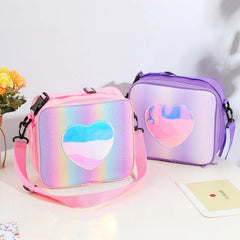 Holographic Heart Lunch Tote Box Lunch Bag Container