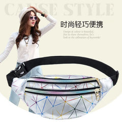 Holographic Waist Bag PU Leather Women Fanny Pack Geometric Belt Bag