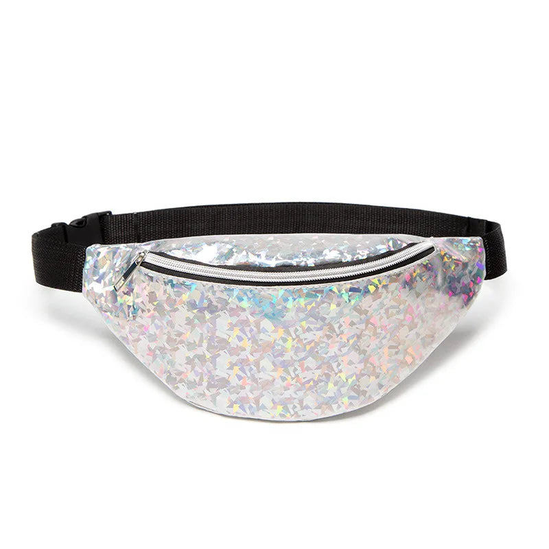 Pink Silver Holographic Waist Bag Fanny Pack Women Female Belt Bag