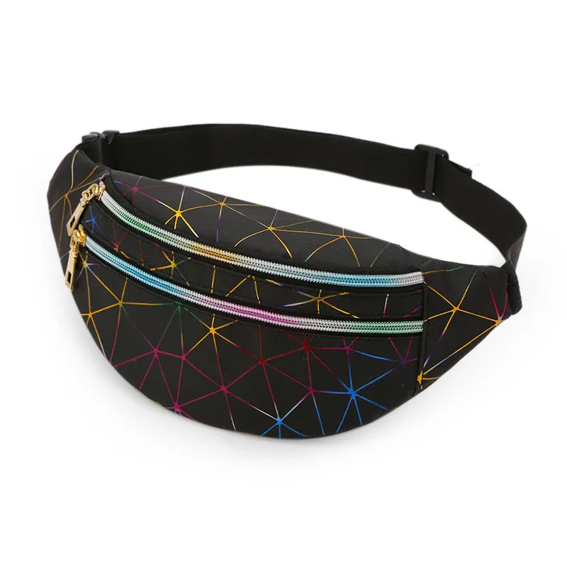 Geometric Holographic Waist Bag Pink Silver Fanny Pack Female Belt Bag