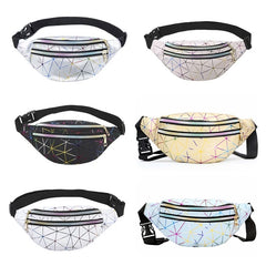 Geometric Holographic Waist Bag Pink Silver Fanny Pack Female Belt Bag