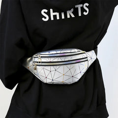 Pink Silver Holographic Waist Bag Geometric Female Belt Bag