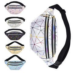 Pink Silver Holographic Waist Bag Geometric Female Belt Bag