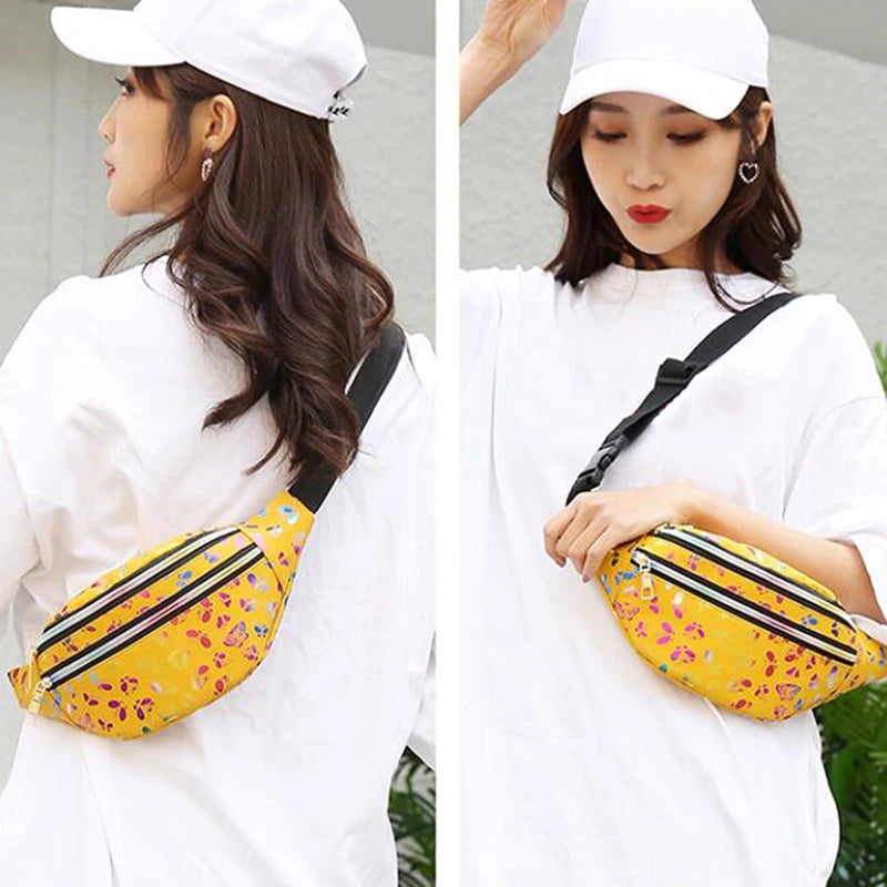 Silver Geometric Waist Bag Women Holographic Fanny Pack Female Belt