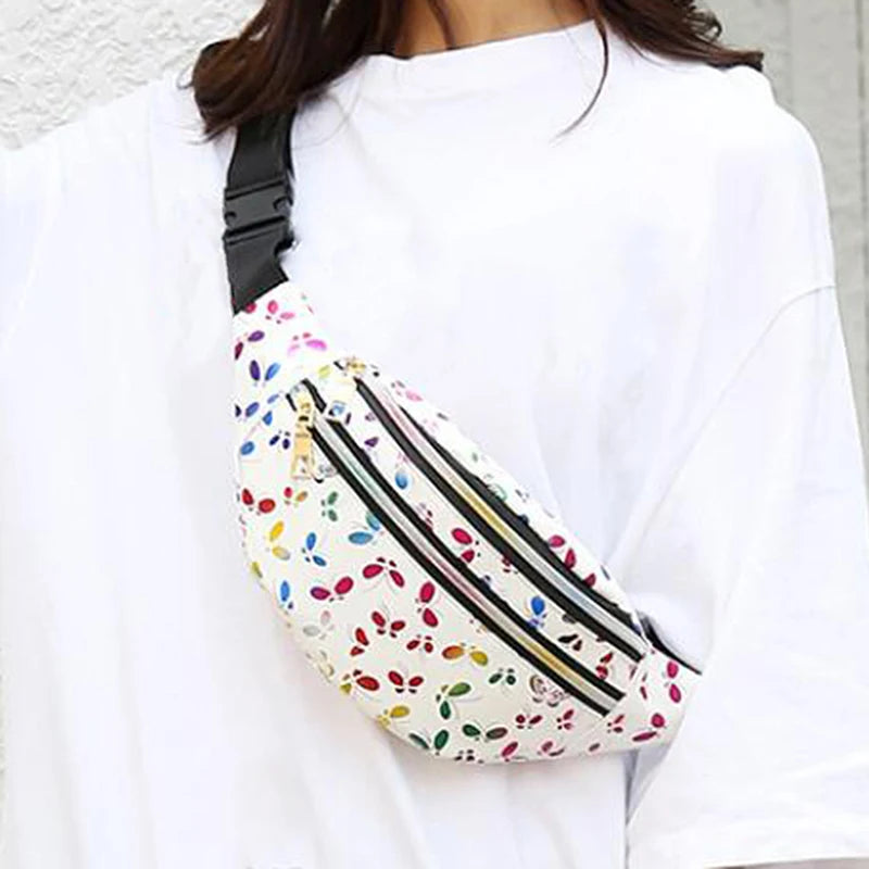 Silver Geometric Waist Bag Women Holographic Fanny Pack Female Belt