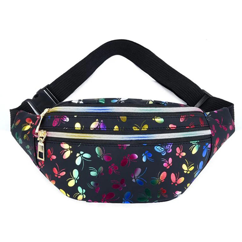 Silver Geometric Waist Bag Women Holographic Fanny Pack Female Belt