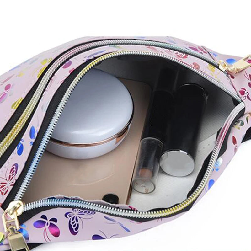 Silver Geometric Waist Bag Women Holographic Fanny Pack Female Belt