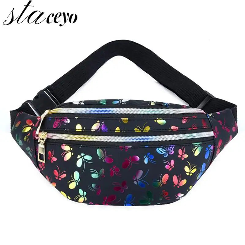 Silver Geometric Waist Bag Women Holographic Fanny Pack Female Belt
